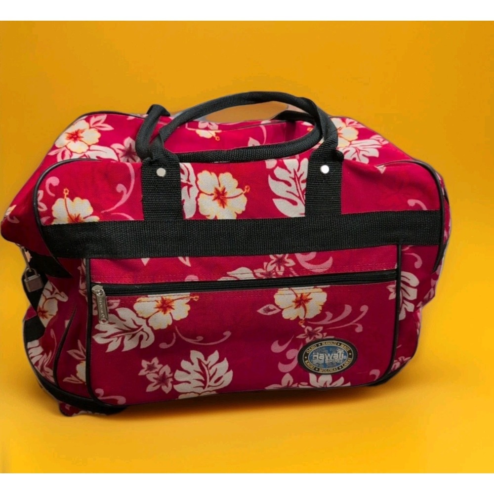 Hawaii Spirit Large Roller Duffel Bag Floral Hibiscus Tropical Red White Expands